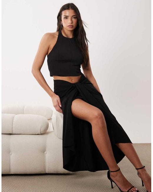 ASOS Black Draped Sarong Column Skirt