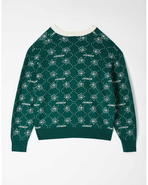 ICECREAM Green Monogram Knitted Cardigan for men