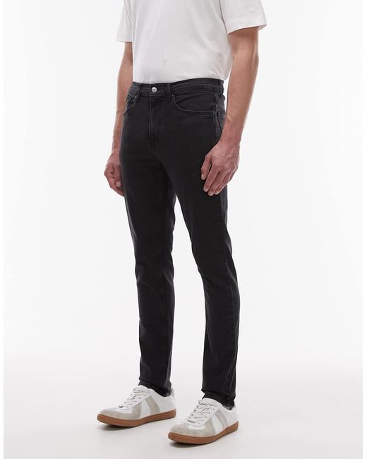 Vaqueros Negro Lavado Elásticos De Corte Pitillo De Topman de hombre de color Black