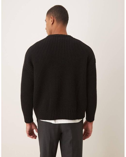 ASOS Black Oversized Heavyweight Knitted Wool Blend Rib Jumper for men