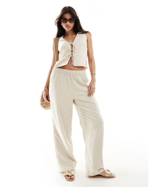 Abercrombie & Fitch White Co-ord Wide Leg Linen Blend Trouser