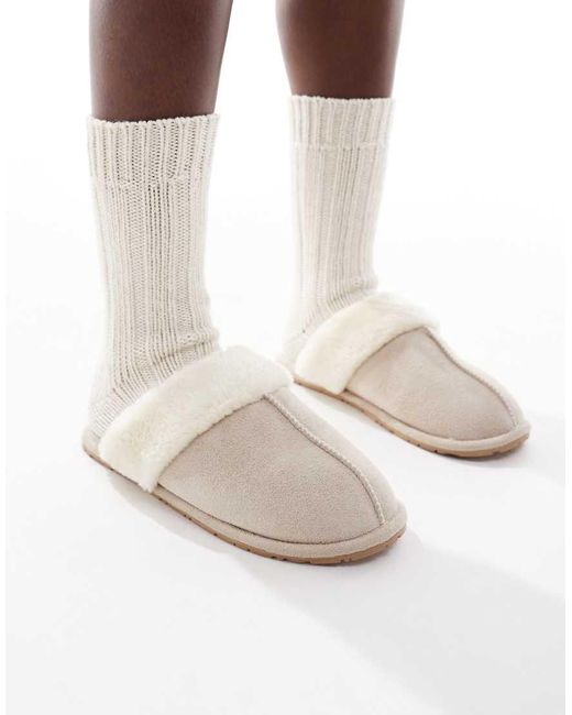 SEQWL Natural Faux Fur Mule Slippers