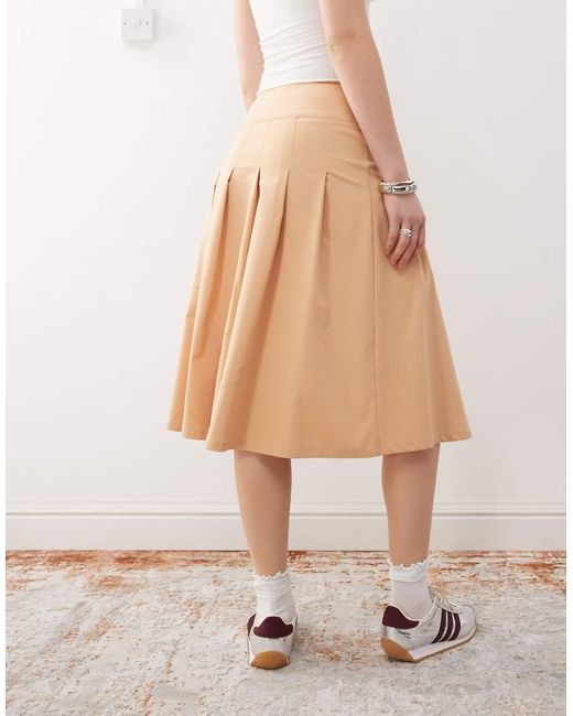 Reclaimed (vintage) Midi Kilt-Rok in het Natural