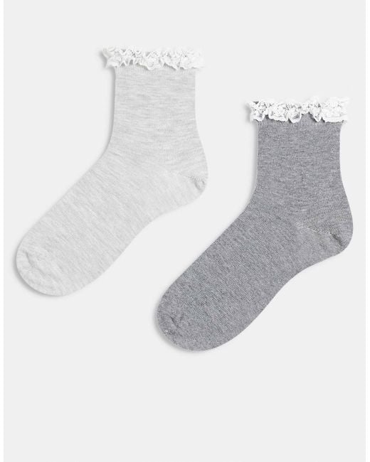 ASOS White 2 Pack Lace Frill Top Ankle Socks