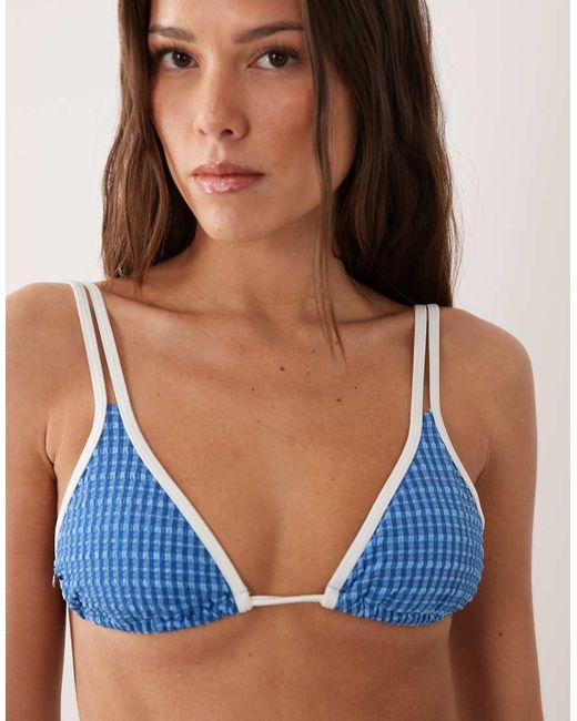 Rhythm Blue Lola Check Double Strap Triangle Bikini Top