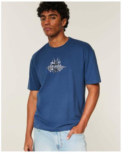 Hollister Blue Boxy Heavyweight No Fear Graphic Tee for men