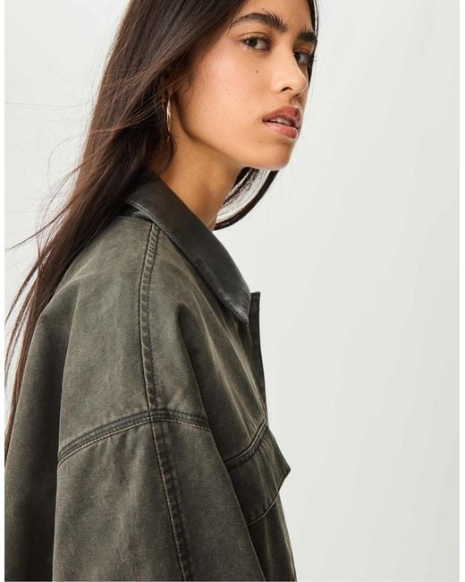 Stradivarius Green – gewachste oversize-jacke