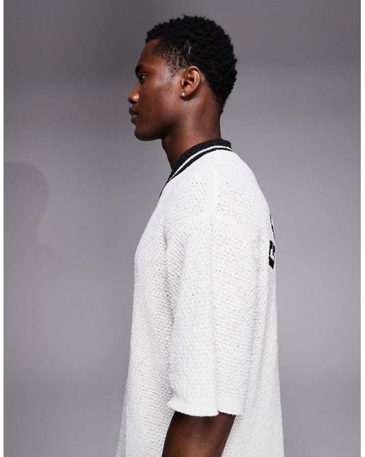 Good For Nothing White Co-ord Oversized Knitted Hockey Jersey for men