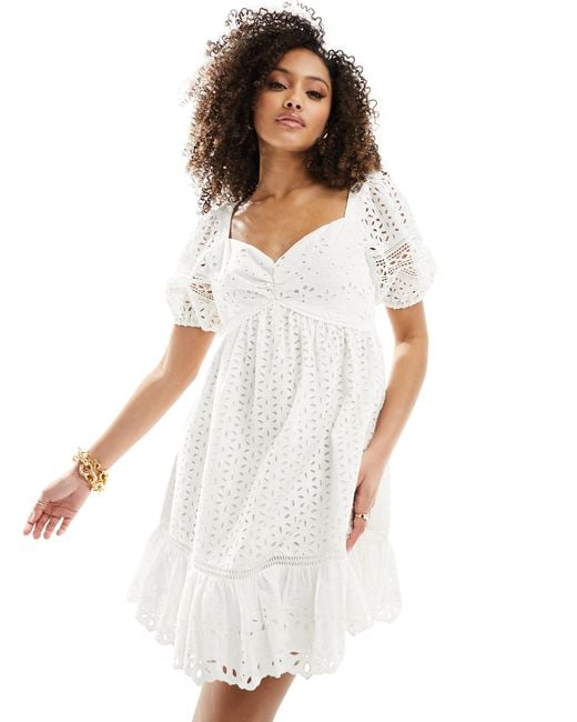 French Connection White Alissa Cotton Broderie Mini Dress