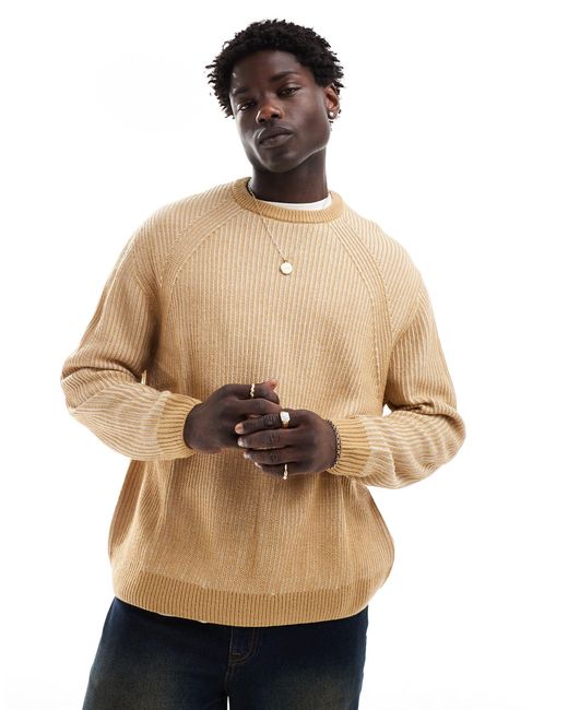 ASOS Oversized Gebreide Visserstrui Met Ribbels in het Naturel voor heren Lyst NL
