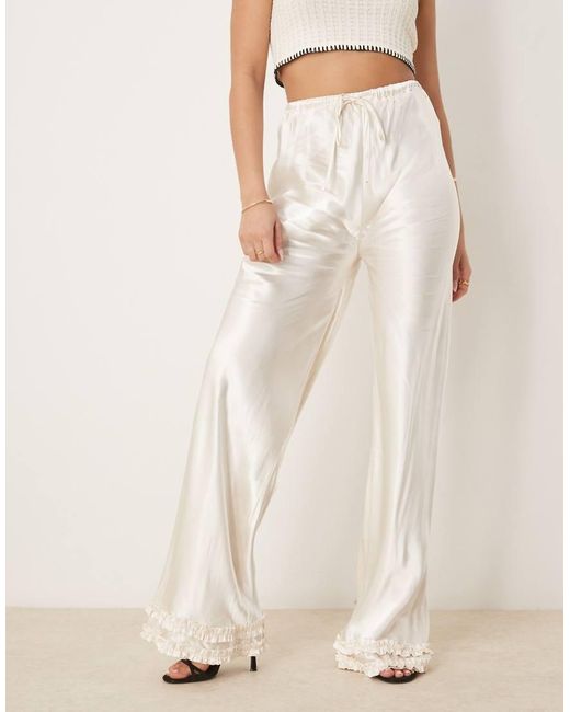 Vrg Grl Natural Citara Satin Pants With Hem Detail