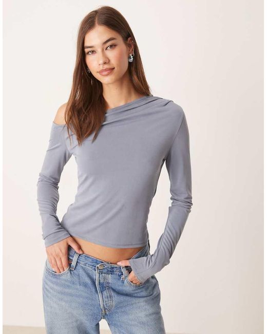 ASOS Gray Modal Off Shoulder Long Sleeve Tee