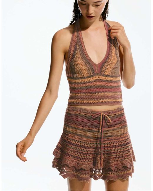 Pull&Bear Brown Space-dye Crochet Top