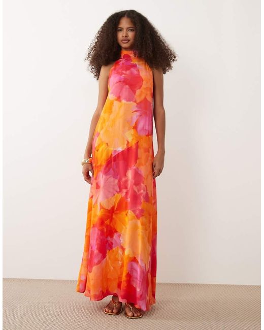 Nobody's Child Orange Occasion Nala High Neck Sleeveless Bow Back Maxi Dress