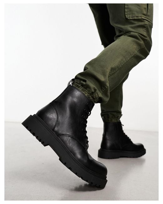 Bottes chunky style militaire à lacets Pull&Bear pour homme en coloris Black