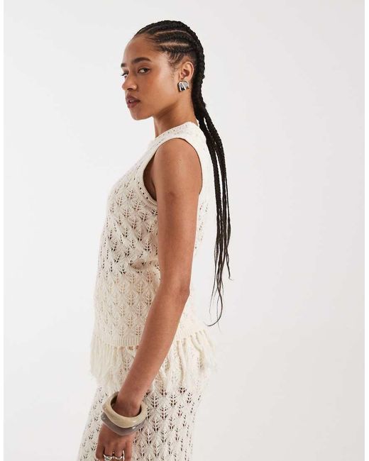 New Look White Co-Ord Tassel Hem Longline Knitted Vest