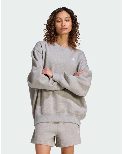 Adidas Originals Gray Essentials Crew Long Fleece Os Sweatshirt