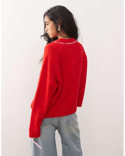 Collusion Red Heavy Cable Knitted Jumper