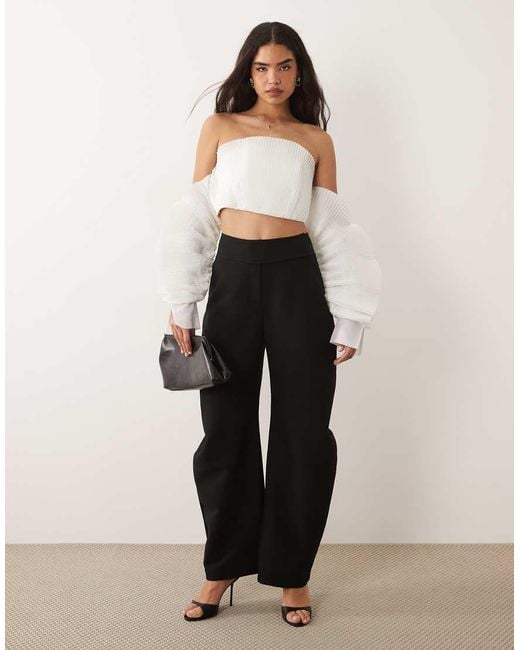 ASOS Gray Pleated Bandeau Long Sleeve Top