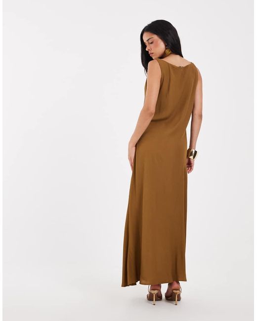 Aware Brown Sleeveless Cowl Neck Maxi Dress