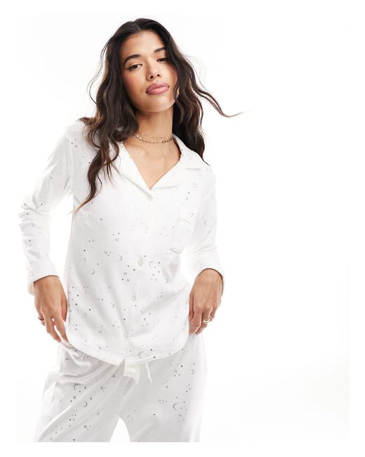 Boux Avenue White Velour Revere Pyjama Set