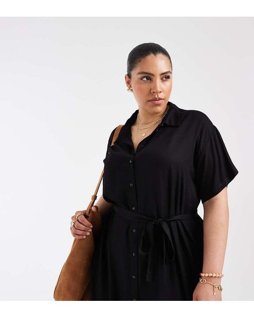 Vero Moda Black Shirt Midi Dress With Tie Belt