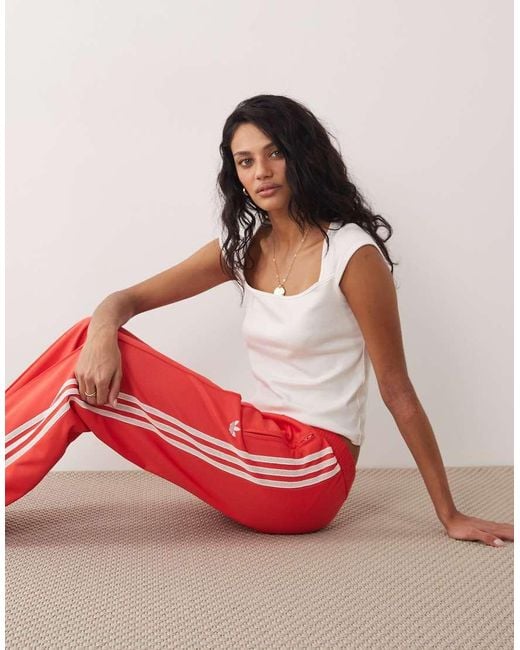 Adidas Originals Red Firebird Track Pants With Knitted Crochet Details