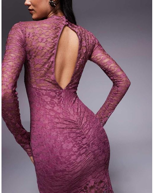 ASOS Purple Lace Maxi Dress With Cut Away Panel Detailing
