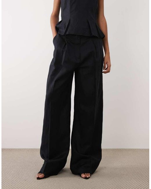 Mango Blue Lbolga Linen Mix baggy Pants