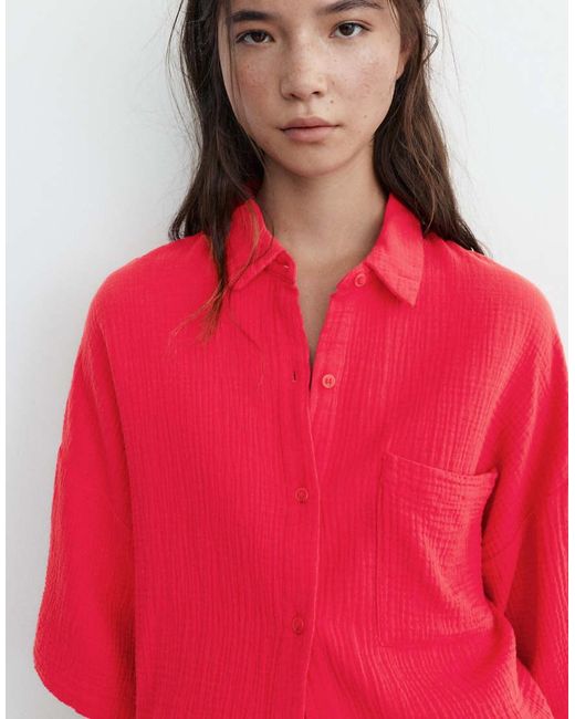 Camicia A Maniche Corte di Pull&Bear in Red