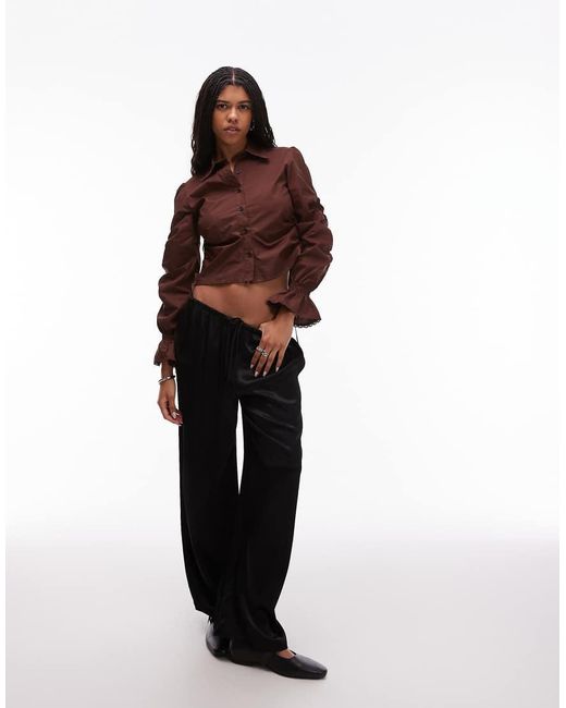 laagam Brown Sultana Sinched Ruched Blouse