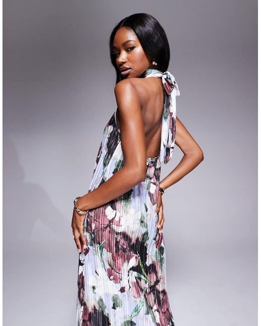 ASOS Multicolor Plisse Halter Tie Maxi Dress