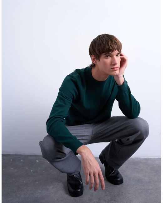 Topman Green Essential Knit Crew Neck Sweater for men