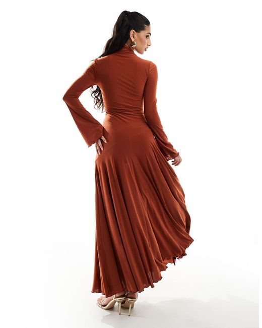 ASOS Red High Neck Long Sleeve A-line Maxi Dress