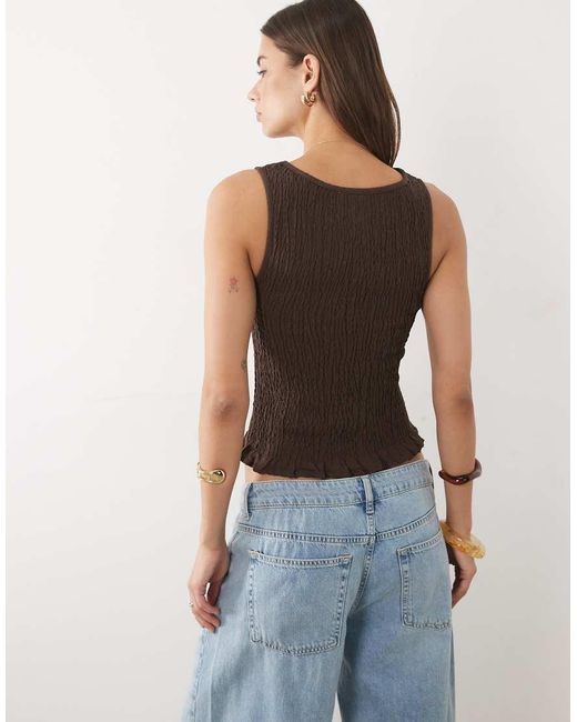 ASOS Brown Linen Blend Shirred Tank Top