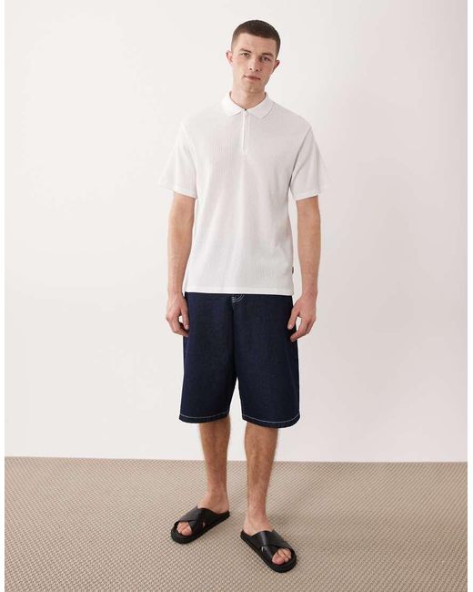 JJ Rebel White Waffle Zip Polo for men