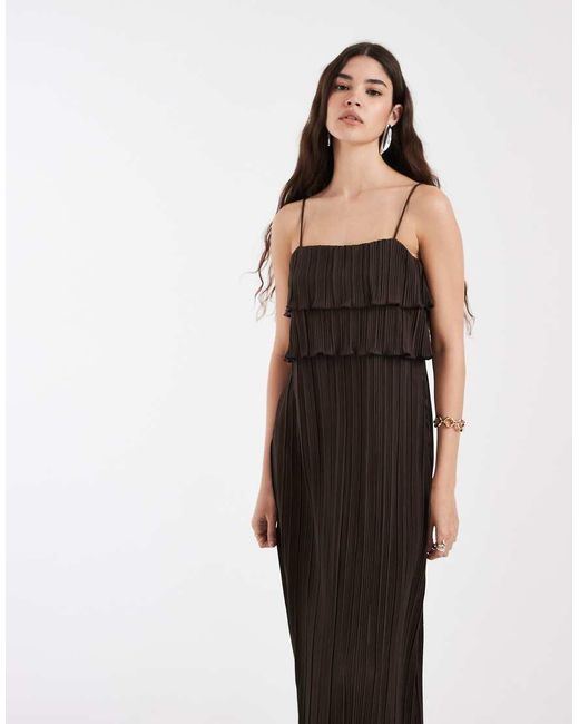Pieces Black Plisse Cami Dress With Tiered Ruffle Top Detail