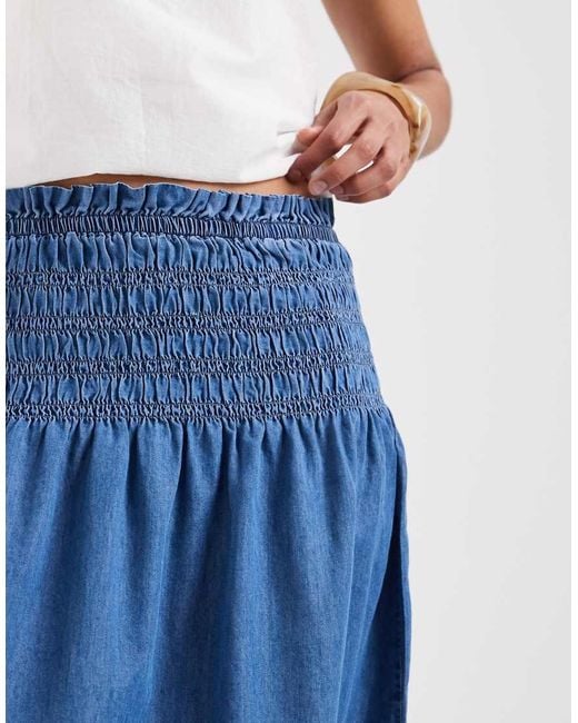 ONLY Blue Chambray Pleated Midi Skirt