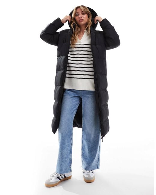 Threadbare Black – 2-in-1-steppweste und -jacke im longline-schnitt