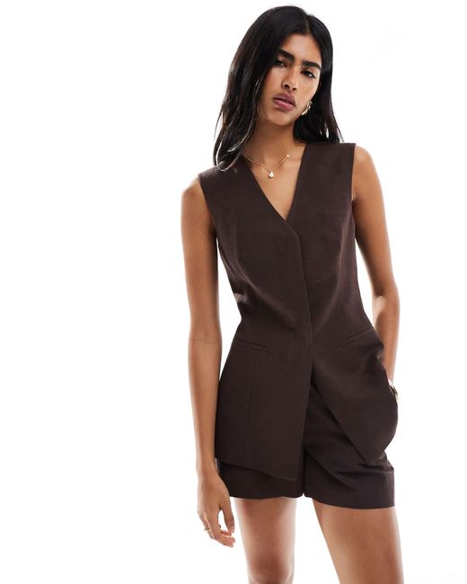 ASOS Black – elegante longline-weste aus leinenmix
