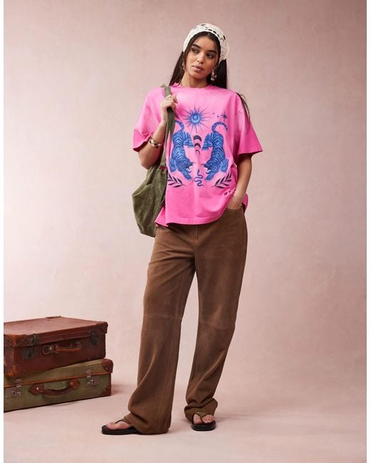 ASOS Pink Straight Leg Suede Panelled Pants