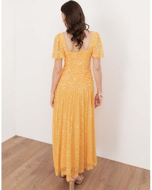 Maya Metallic Square Neck Angel Sleeve Lace Midaxi Dress