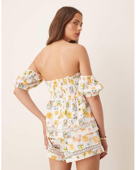 ASOS Natural Shirred Detail Bardot Top