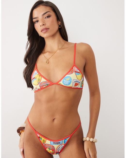 ASOS Brown Ruby Triangle Contrast Binding Bikini Top