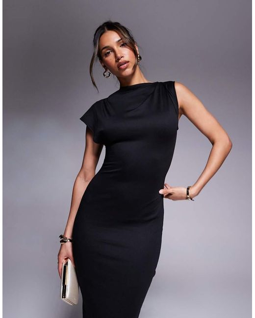 ASOS Blue Asym Sleeve High Neck Midi Dress