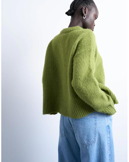 TOPSHOP Green Knitted Wool Blend Fluffy Ultimate Jumper