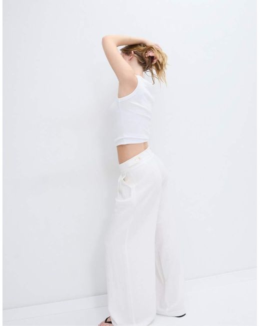 Stradivarius White Tall Adjustable Wide-leg Trousers