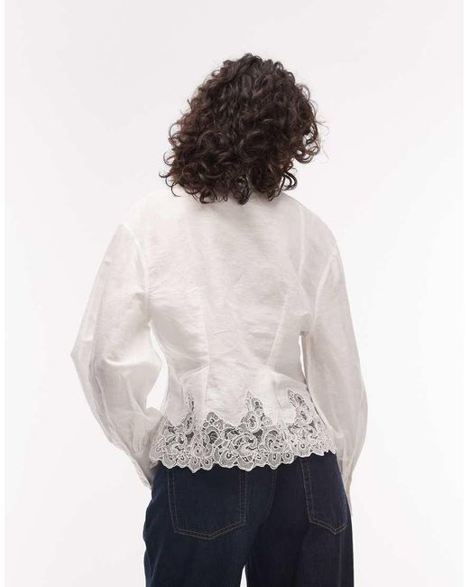 AllSaints White Carol Lace Trim Button Down Tailored Shirt