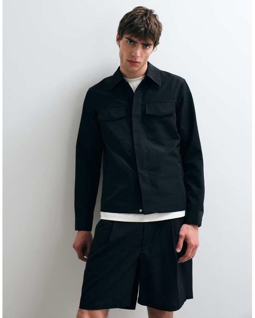 ASOS COLLECTIVE Blue Relaxed Long Sleeve Utility Shirt for men