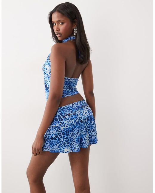 Juicy Couture Blue Exclusive Fold Over Waistband Diamante Logo Mini Skirt Co-ord